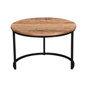Set of 3 coffee tables Frina Industrial solid natural mango wood and black metal legs 70 x 45 cm