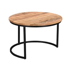 Set of 3 coffee tables Frina Industrial solid natural mango wood and black metal legs 70 x 45 cm