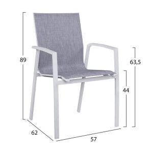 Set of 5 pieces aluminum table and aluminum armchairs white Hm10595.01