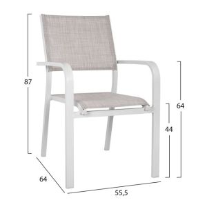 Set of 5 pieces table 120x80x75.5 armchairs aluminum in white color Hm10523