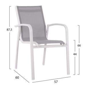 Set of 5 pieces aluminum table and aluminum armchairs white Hm10592.01