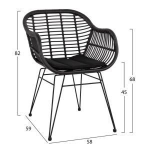 Set of 7 pieces Allegra Wicker with table 160x90x78 beige and black color Hm10513