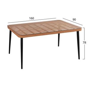 Set of 7 pieces Allegra Wicker with table 160x90x78 beige and black color Hm10513