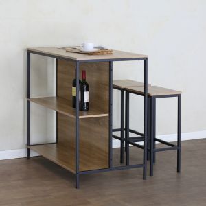 Bailon bar table set in oak color with black metal 100x60x95cm