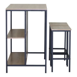 Bailon bar table set in oak color with black metal 100x60x95cm