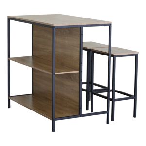 Bailon bar table set in oak color with black metal 100x60x95cm
