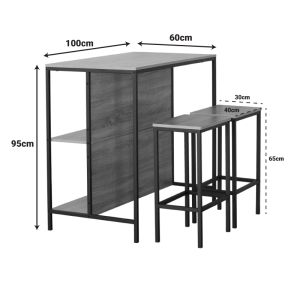 Bailon bar table set in oak color with black metal 100x60x95cm
