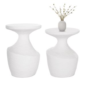 Set of two tables Santorini Rebon Hm21137.02 fiber cement in white -- φ40cm and φ27.5cm