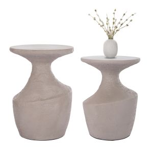 Set of two tables Santorini Rebon Hm21137.03 fiber cement in gray -- φ40cm and φ27.5cm