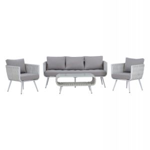 Sofa set 4 pieces aluminum and rattan in white Hm5282,12-living-garden
