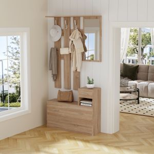 Hallway set with mirror Gorn, melamine sonoma Hm2473,01 90x24x190cm