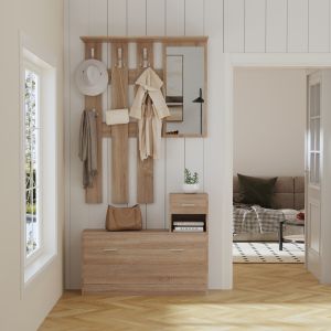 Hallway set with mirror Gorn, melamine sonoma Hm2473,01 90x24x190cm