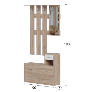 Hallway set with mirror Gorn, melamine sonoma-white Hm2473,04 90x24x190cm