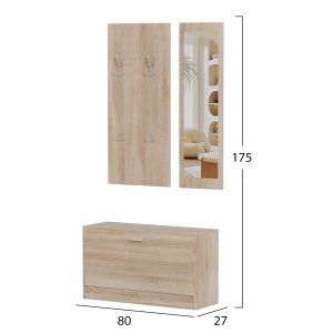 Hallway set with mirror Vern, melamine sonoma Hm2476,01 80x27x175cm