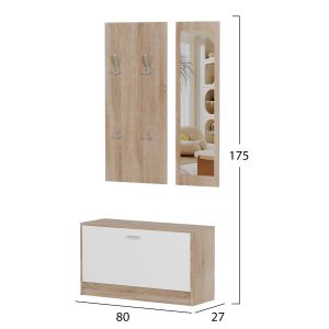 Hallway set with mirror Vern, melamine sonoma-white Hm2476,04 80x27x175cm