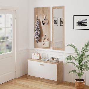 Hallway set with mirror Vern, melamine sonoma-white Hm2476,04 80x27x175cm