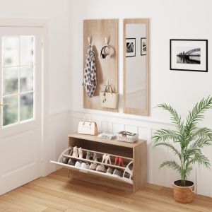 Hallway set with mirror Vern, melamine sonoma-white Hm2476,04 80x27x175cm