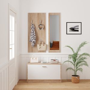 Hallway set with mirror Vern, melamine sonoma-white Hm2476,04 80x27x175cm