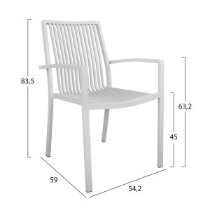Outdoor dining set 5 pieces metal and aluminum armchairs in white color Hm21023 Bronca