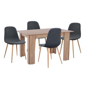 Dining room set 5 pieces. Kelvin Hm21117 table with metal chairs with fabric in dark gray