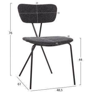 Dining set 5 pieces Brolin Hm21200 Mdf top and metal in black - dark gray fabric