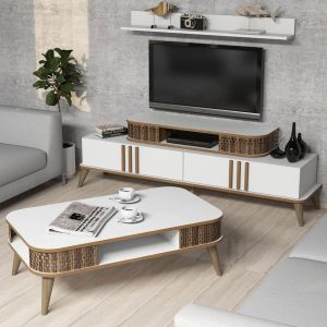 Living room set Hm11848.03 of 2 pieces made of melamine - TV cabinet and coffee table walnut/white color