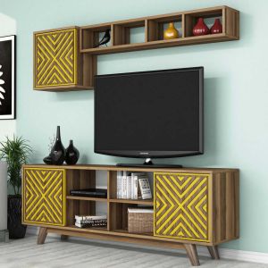 Living room set Hm11853.04 of 2 pieces made of melamine - TV cabinet and coffee table walnut/yellow color