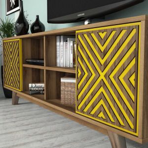 Living room set Hm11853.04 of 2 pieces made of melamine - TV cabinet and coffee table walnut/yellow color