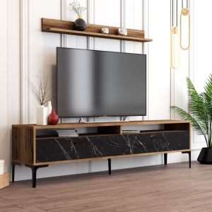 Living room set Hm11855.01 of 2 pieces made of melamine - TV cabinet and coffee table walnut color/black marble
