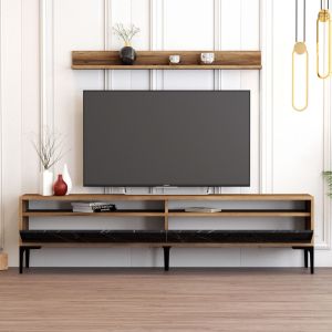 Living room set Hm11855.01 of 2 pieces made of melamine - TV cabinet and coffee table walnut color/black marble
