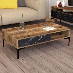 Living room set Hm11855.01 of 2 pieces made of melamine - TV cabinet and coffee table walnut color/black marble