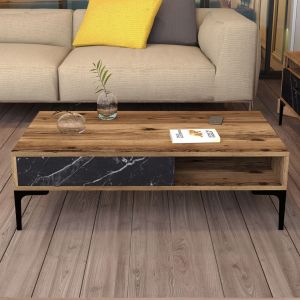 Living room set Hm11855.01 of 2 pieces made of melamine - TV cabinet and coffee table walnut color/black marble