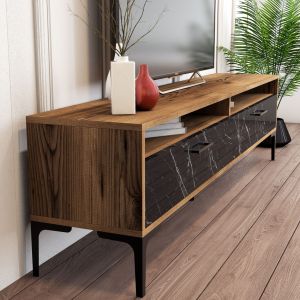 Living room set Hm11855.01 of 2 pieces made of melamine - TV cabinet and coffee table walnut color/black marble