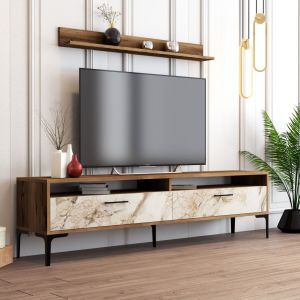 Living room set Hm11855,02 of 2 pieces made of melamine - TV cabinet and coffee table color white/walnut Marble Look
