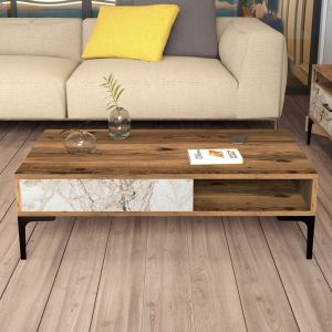 Living room set Hm11855,02 of 2 pieces made of melamine - TV cabinet and coffee table color white/walnut Marble Look