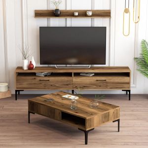 Living room set Hm11856.01 of 2 pieces made of melamine - TV cabinet and coffee table walnut color