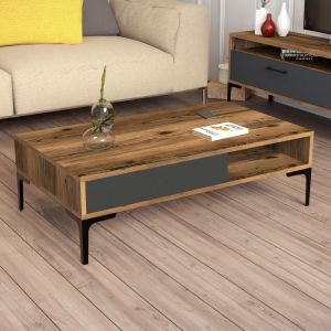Living room set Hm11856.02 of 2 pieces made of melamine - TV cabinet and coffee table walnut/anthracite color
