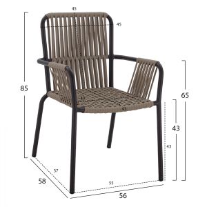 Dining set 7 pieces cappuccino table 150x90 charcoal gray chairs with rope Hm11501