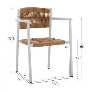 7-piece table set with polywood table 200x94cm and white aluminum armchairs Hm11424