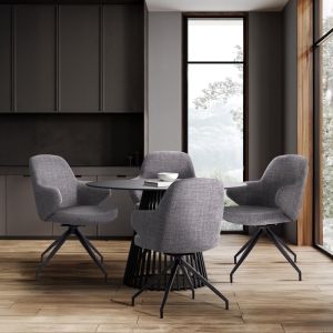 Комплект маса и столове 5 части Memnon Sm21241 керамичен плот- кръгъл- светло сив