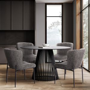 Комплект маса и столове 5 части Memnon Sm21242 керамичен плот- кръгъл-сив