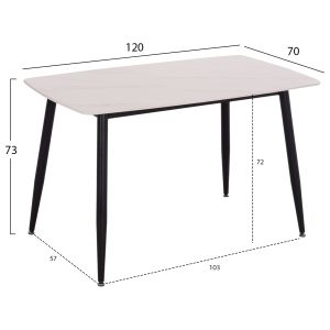 Table and chairs set 5 pieces Raven Hm21067.01 ceramic top white marble-metal