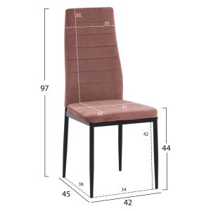 Table and chairs set 5 pieces Raven Hm21264.02 ceramic top black marble - velvet in dusty pink