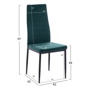 Table and chairs set 5 pieces Raven Hm21265.02 ceramic top black marble - velvet in cypress green