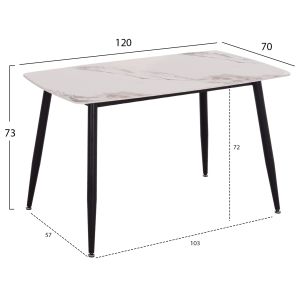 Table and chairs set 5 pieces Raven Hm21266.02 ceramic top with calacatta marble look - Pu in creamy white