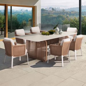 Комплект маса и столове 7 части Destiny Sm21248 алуминий-синтерован камък бежов и кремав