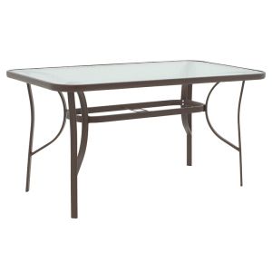 TABLE AND CHAIRS SET 7 PIECES ENSURE-CALAN METAL-GLASS BROWN 140X80X70CM