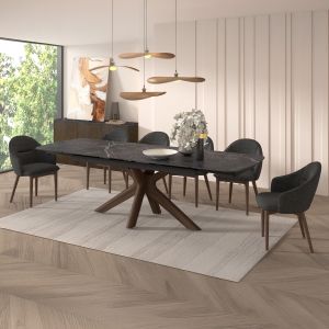 Комплект маса и столове 7 части Horizon Sm21233 керамичен плот - крака с фурнир от орех