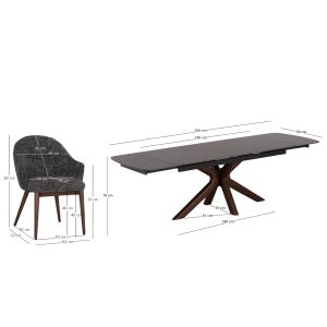 Комплект маса и столове 7 части Horizon Sm21233 керамичен плот - крака с фурнир от орех