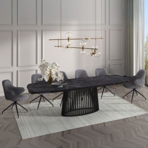 Комплект маса и столове 7 части Memnon Sm21240 керамичен плот - сив плат